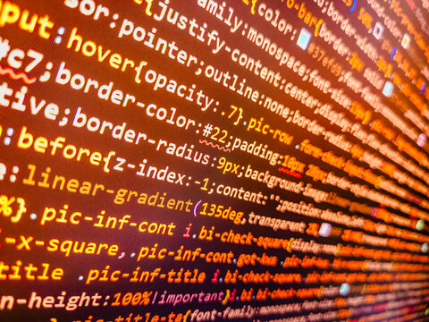Website Coding. Error concept. Shallow depth of field, selective focus effect. Programming internet javascript web code. Close up of computer web page code inside of html file. IT business. . Programm