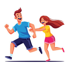 Chasing Laughter: Capturing a lighthearted scene where a man races ahead with a woman playfully pursuing, their faces illuminated by the joy of the moment.