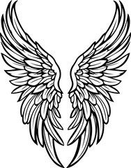 Obraz premium Angel Wings Line Drawing – Editable Stroke Vector Illustration of Symmetrical Feathers for Spiritual, Tattoo, or Decorative Use
