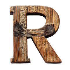 Detailed Crafted Rustic Wooden Letter R with Grain Texture