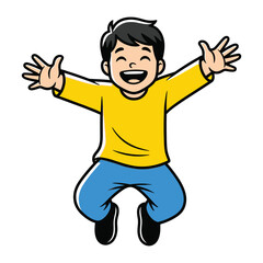Joyful Leap: A vibrant illustration depicts a happy child joyfully leaping into the air, exuding pure happiness and infectious enthusiasm.