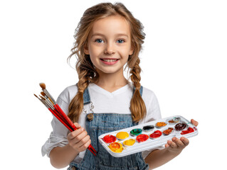 little girl painting with brush