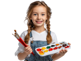 little girl painting with brush