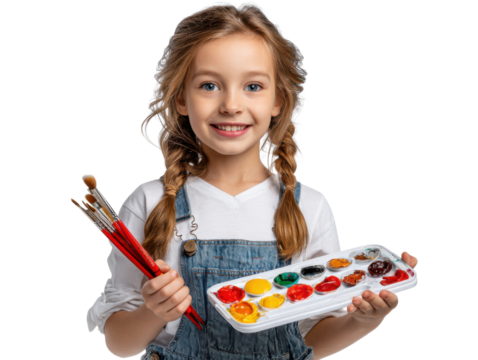 little girl painting with brush