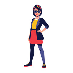 Trendy Woman's Portrait: A vibrant illustration showcases a self-assured woman in fashionable attire, embodying confidence and style, with an air of individuality and flair. 