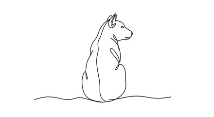 Stylish continuous line drawing of a dog or fox sitting and looking over its shoulder, ideal for minimalist graphic
