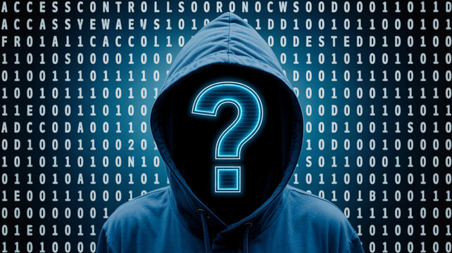 Hacker Silhouette with Question Mark and Binary Code - Cyber Security Threat Concept