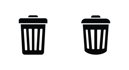 Black silhouettes of trash cans with lids on white background