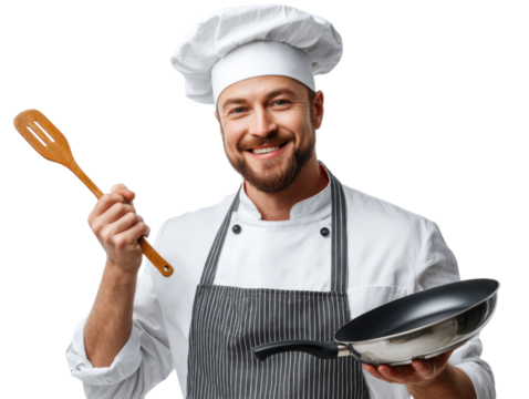 chef holding a frying pan