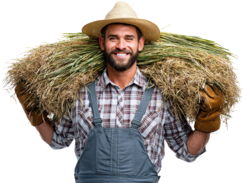 farmer with hay bales - Powered by Adobe