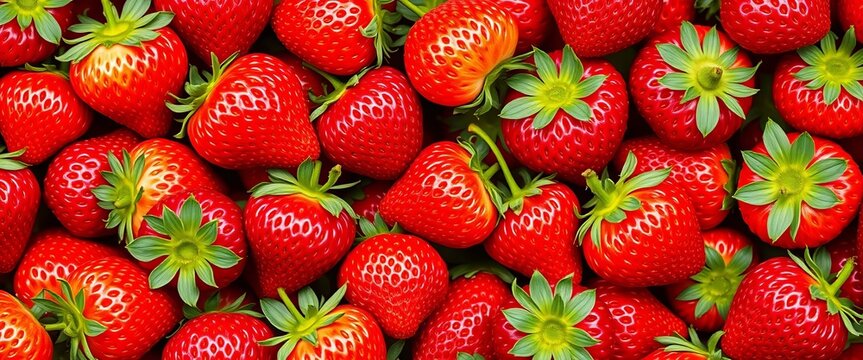 A vibrant seamless pattern of ripe strawberries ,  red fruit,  graphic