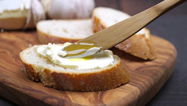 Bread slices with spread and olive oil
