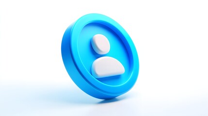 Simple blue 3d user profile icon on white background