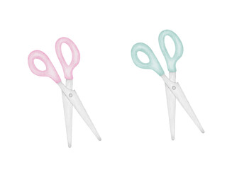 Pastel colored scissors isolated on white background.
