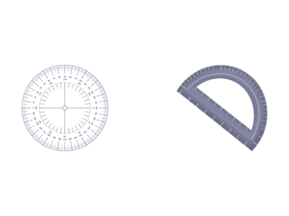 Semicircular protractor and compass isolated on white background