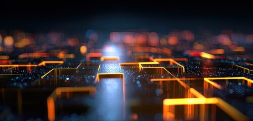 Glowing orange lines on dark, cube-shaped surface