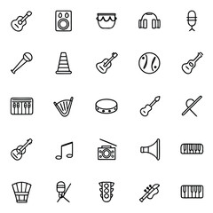 Collection of simple line icons representing various musical instruments and audio equipment