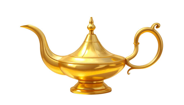 3D Rendering of Genie  Lamp with Cartoon Plastic Style Icon, PNG, Isolated on Transparent Background