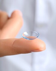 Finger holding a contact lens