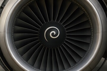 Fototapeta premium Aircraft Turbojet Engine Blades: Detailed Closeup of Circular Aviation Technology and Dynamics