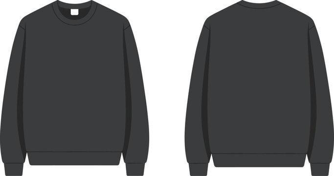 Black Crewneck Sweatshirt Flat Vector Design | Casual Clothing Layout Template for Fashion & Print Design


