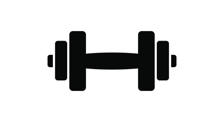 A black icon of a dumbbell on a white background for fitness and exercise