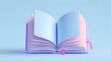 Open book with pastel pages on a light blue background