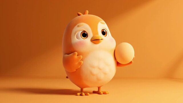 cute orange chick holding egg playful animated character