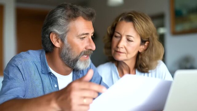 Elderly couple collaboratively organizing their household budget, symbolizing financial planning, retirement security, money management, senior lifestyle and responsible living
