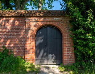 Brick wall gate in garden