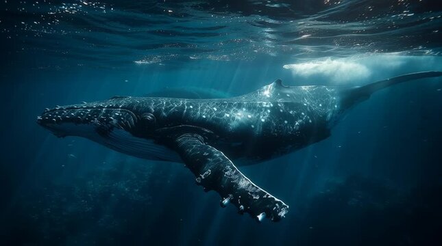whale swims underwater