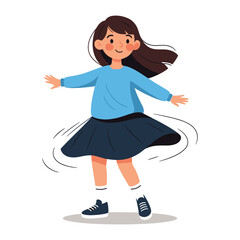 Fototapeta premium Whirlwind of Delight: This vibrant illustration captures a young girl in the joyous act of twirling, her movements a blur of energy and pure happiness.
