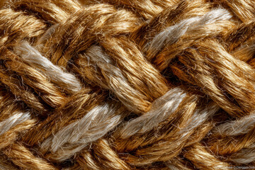 Fototapeta premium Detailed macro shot of a tightly woven natural fiber rope showing intricate patterns and textures.