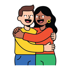 Embracing Togetherness: Two individuals share a heartfelt embrace, their eyes twinkling with joy, embodying the essence of friendship and connection.