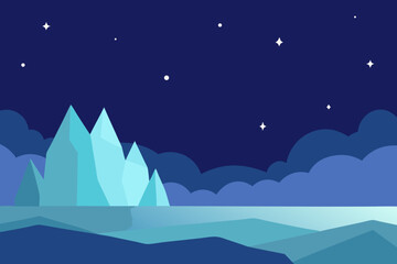 Starry night above glowing ice plateau landscape vector illustration scalable art