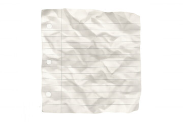 Obraz premium Crumpled white lined paper sheet, perforated with holes, displaying wrinkled texture against transparent backdrop