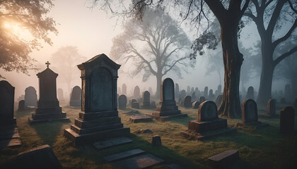 Foggy Graveyard Scene