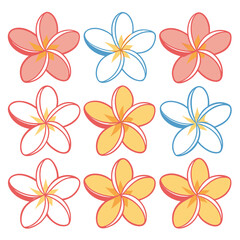 Collection Of Stylized Plumeria Flowers In Various Colors