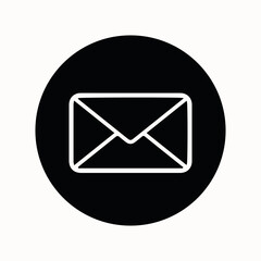 Simple envelope icon on a black circle background on white background