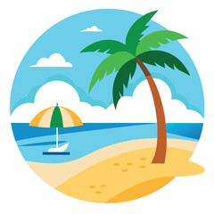 Beach Vector Illustration ? Cartoon, Clipart and Line Art Design.eps