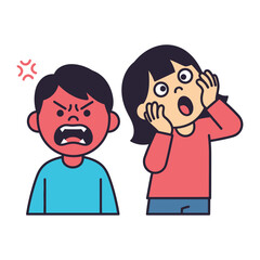 Shock and Anger: A pair of cartoon child, one with a face contorted in rage and other with shocked expressions expressing a wide range of feelings.