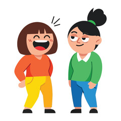 Happy Friends: A delightful illustration capturing two cartoon female figures, one bursting with laughter and the other wearing a knowing smile, in a moment of shared joy and friendship.