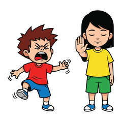 A Clash of Emotions: A depiction of two young children vividly showcasing the impact of conflict, communication, and respect in a compelling digital illustration.