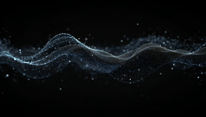 Abstract Digital Particle Wave on Black Background