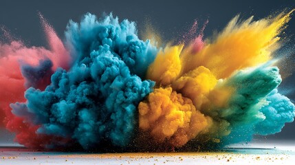 Explosion of Vibrant Colored Powder in Mid-Air