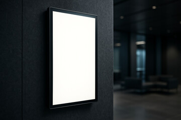 High-tech vertical digital signage mockup on a felt wall in a modern lobby, a template for corporate communication.
