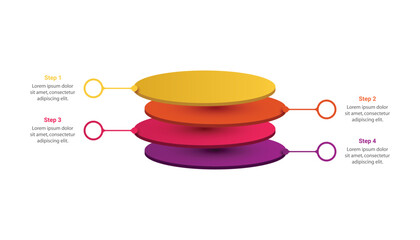 3d round layers stack infographic with 4 steps