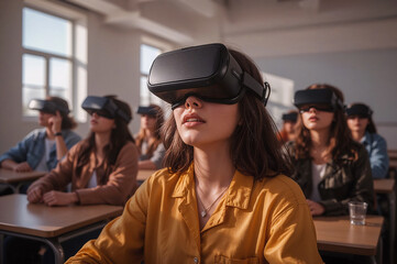 Students immersed in virtual reality learning experience