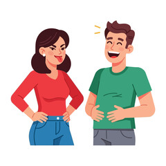 Teasing and Laughter: A cartoon illustration showing a woman teasing a laughing man with a playful and lighthearted interaction, creating a scene of humor and amusement.