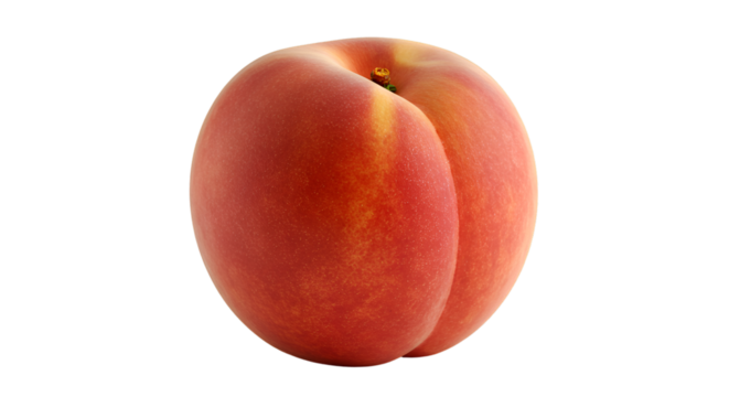 A single peach with a reddish orange hue is isolated against a black background in a close up shot isolated on white transparent background
